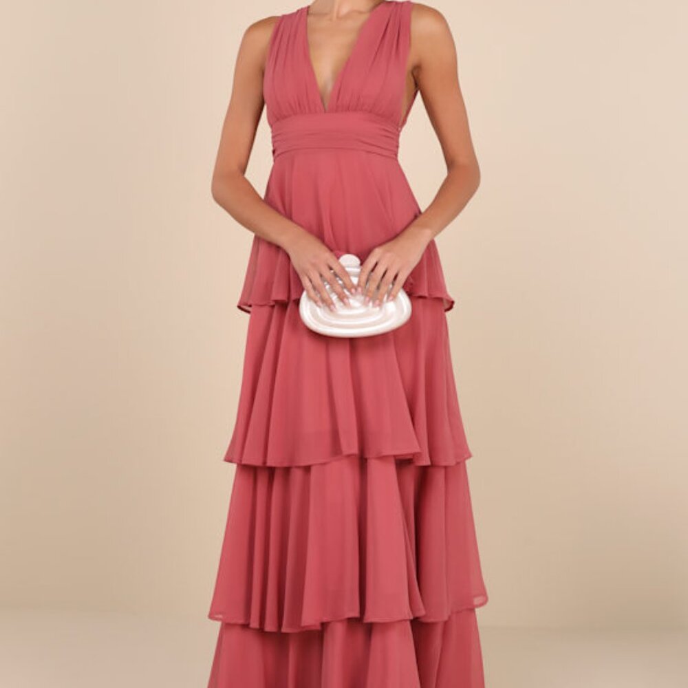 Lulus Amazing Evening Dark Rose Pink Tiered Maxi Dress - Size XS